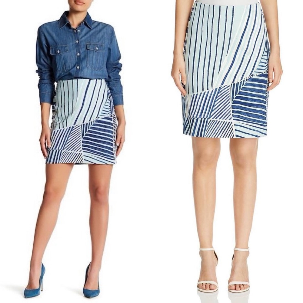 Nic + Zoe Blue Palm Cotton Skirt Size 8